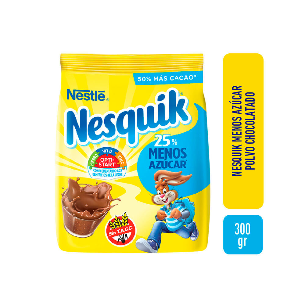 Cacao en polvo Nesquik menos azúcar 300 g. Carrefour