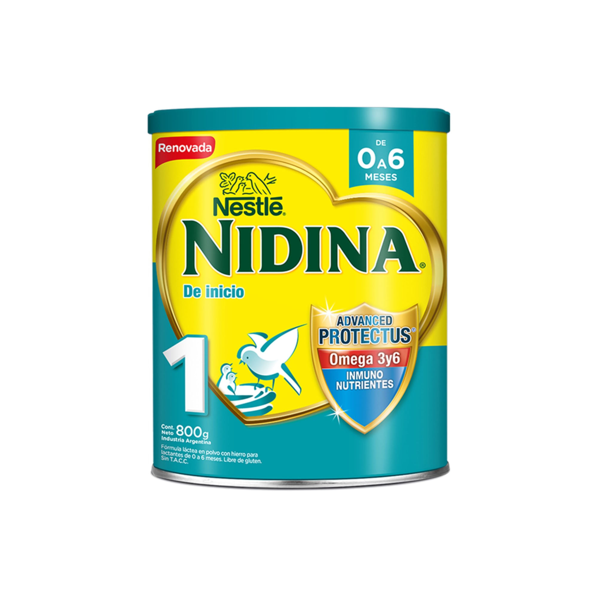 Leche de fórmula en polvo sin TACC Nestlé Nidina 1 en lata de 1 de 800g - 0  a 6 meses