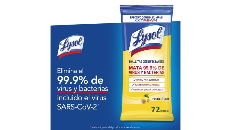 La Coope en Casa - TOALLITAS DESINFECTANTES LYSOL PODER CÍTRICO 72uni