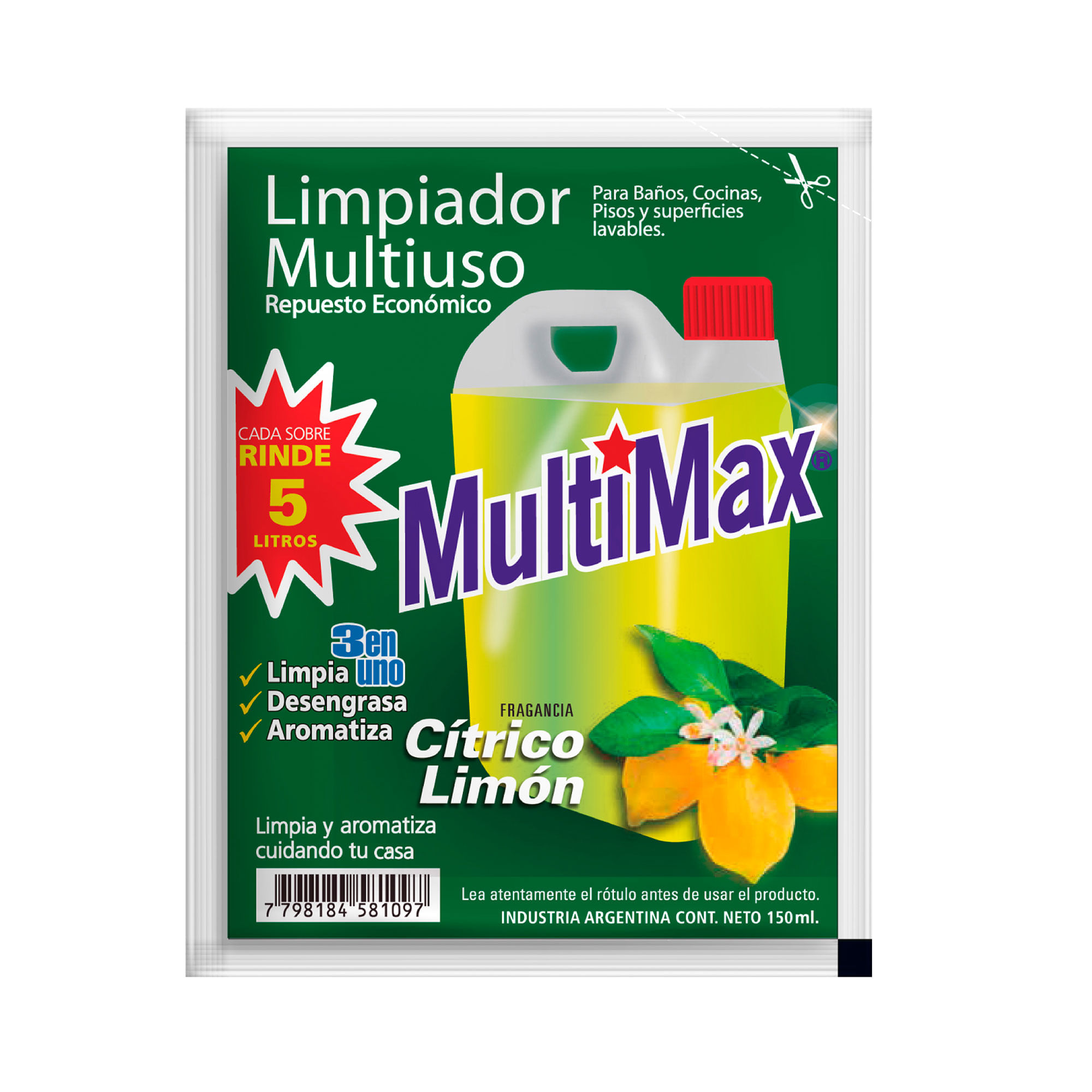 Limpiador Multiuso Multimax Para Diluir Citrico Limon Rinde 5 Litros 150 Ml Carrefour 2288