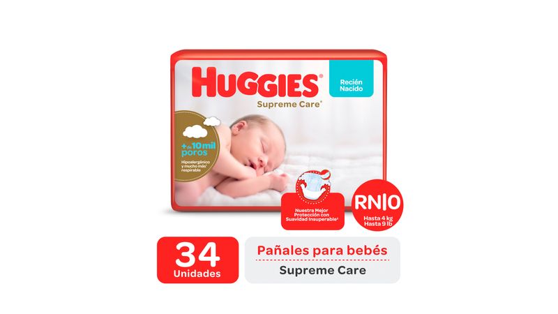 Pañales Huggies Supreme Care Recién Nacido 34 Uds. — Farmacia El túnel