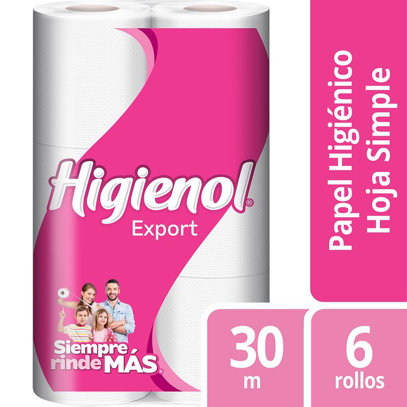 Papel Higiénico Higienol Hoja Simple Export Plus 30 Mts X 6 Uni