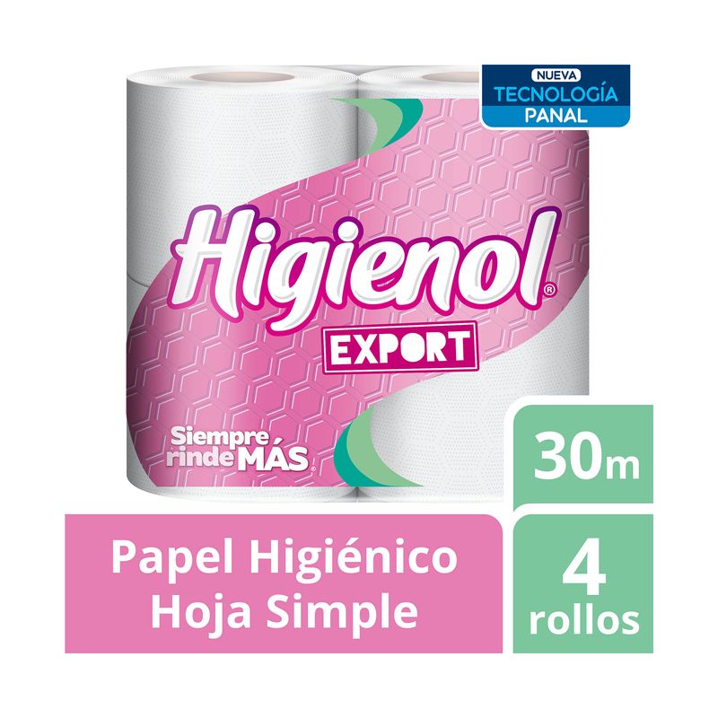 Papel Higiénico Higienol Hoja Simple Export Panal 30 Mts X 4 Uni