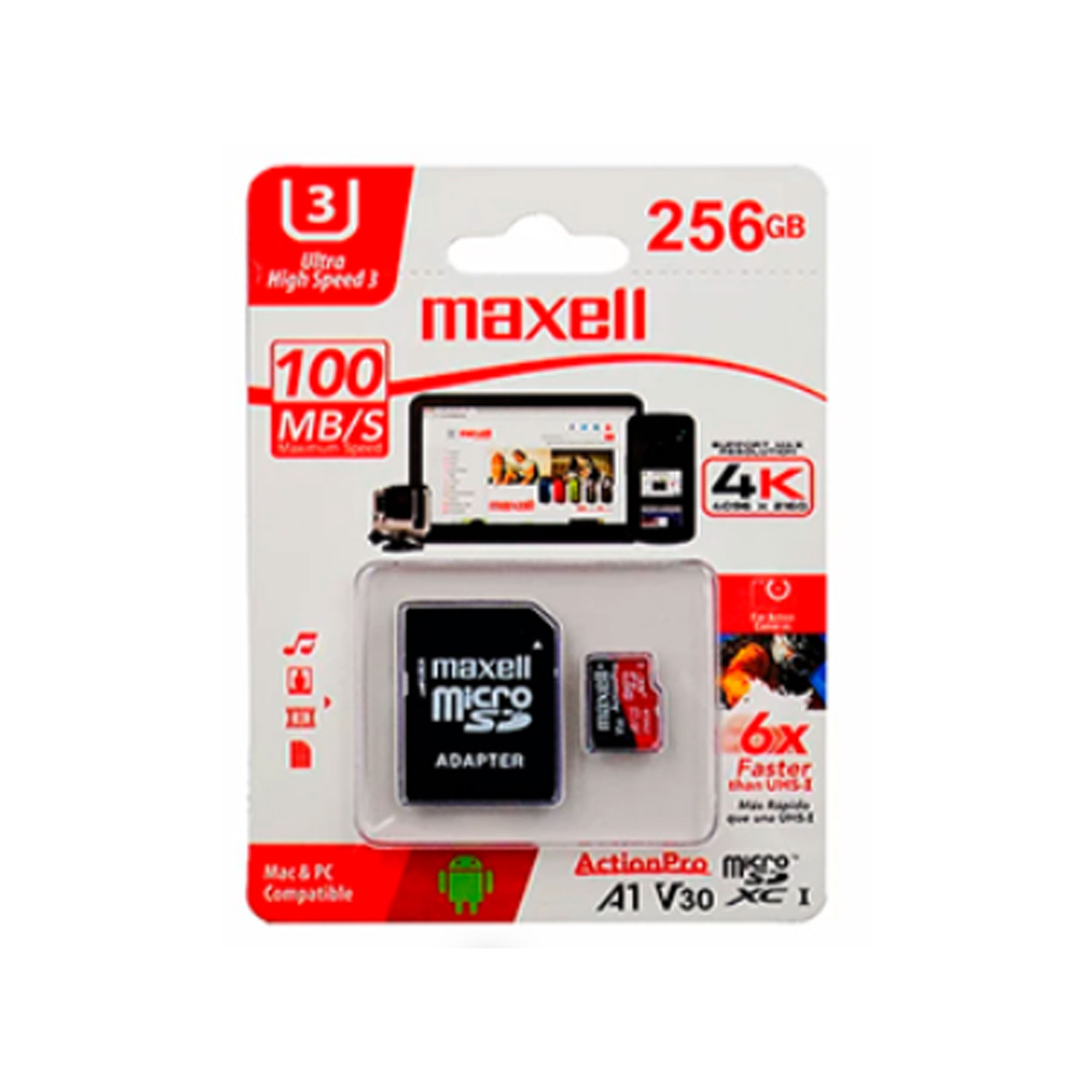 Tarjeta De Memoria Micro Sd Maxell 256gb A1 / V30 / U3 4k