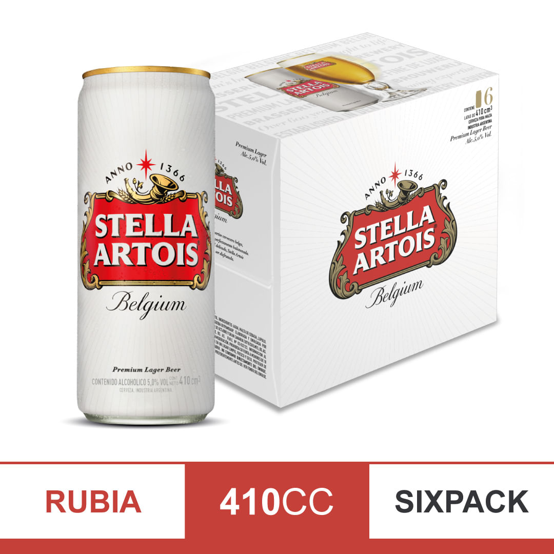 Cerveza blanca Stella artois en lata x6 410 cc. - Carrefour