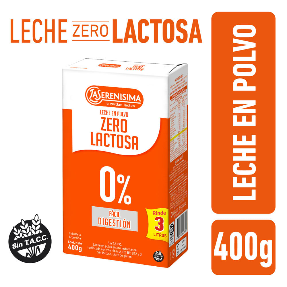 Leche en polvo La serenísima zero lactosa 400 g.