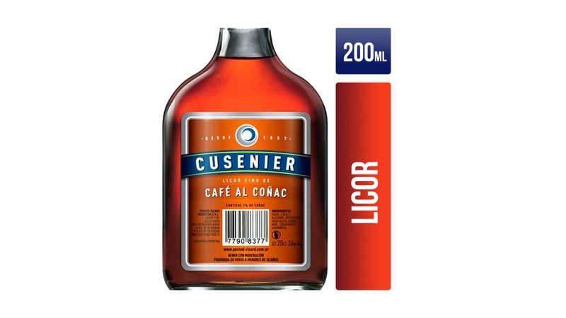 LICOR CUSENIER CAFE COGNAC PETACA X 200 CC.
