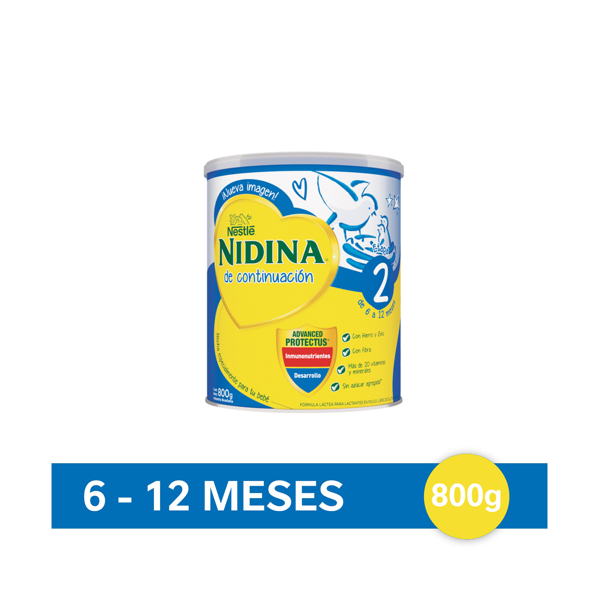 Leche infantil de continuación desde los 6 meses en polvo Nestlé Nidina 2  lata 800 g.