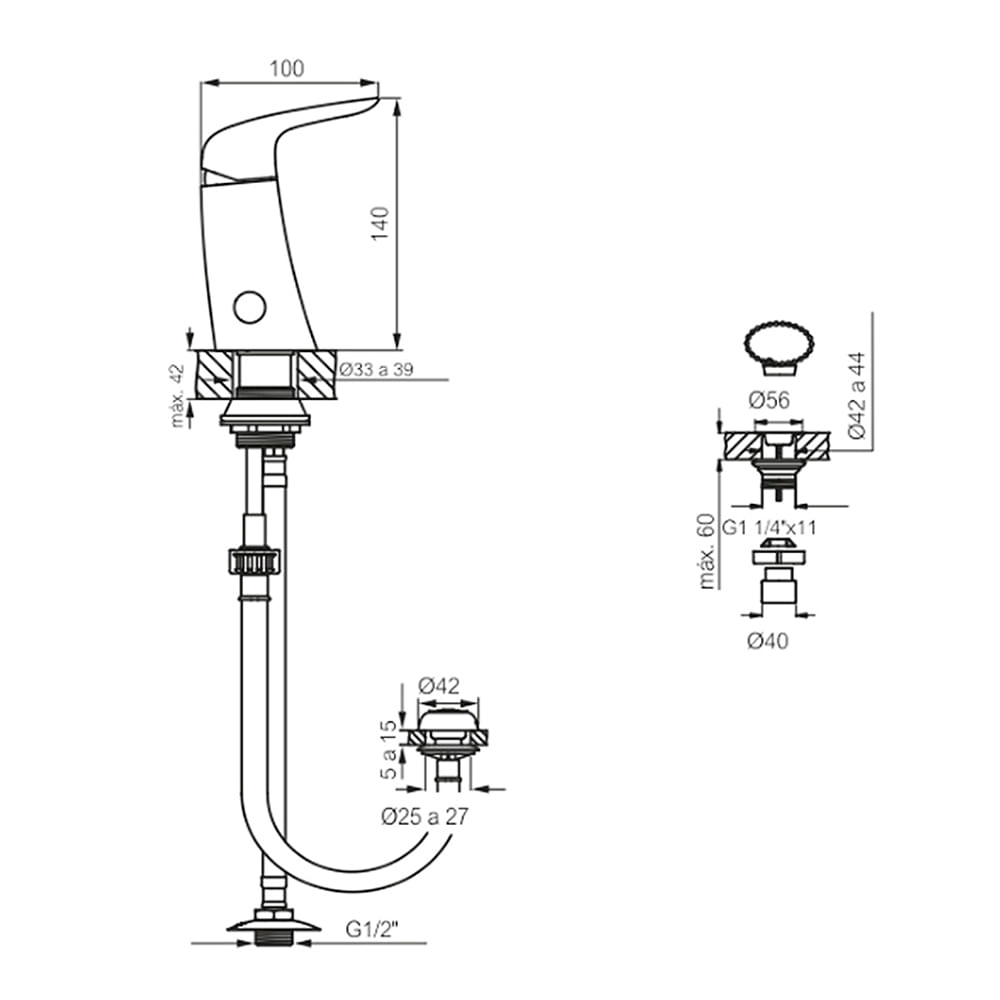 Griferia bidet con transferencia monocomando FV Epuyen NEGRA 0189