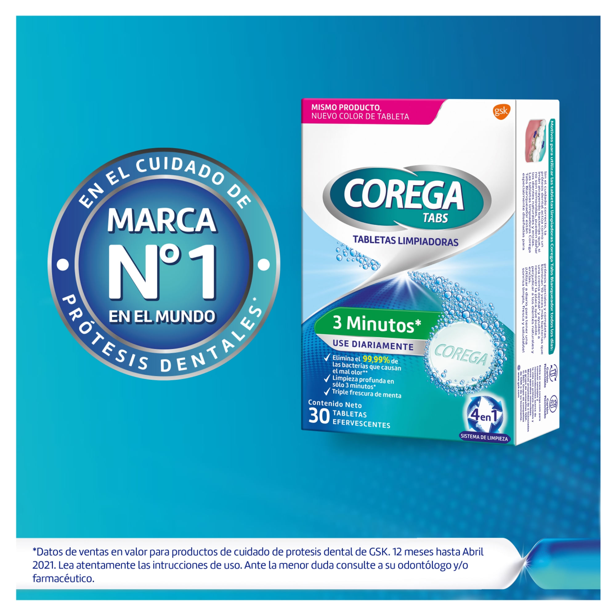 Limpiador de Prótesis Dentales Corega Tabs