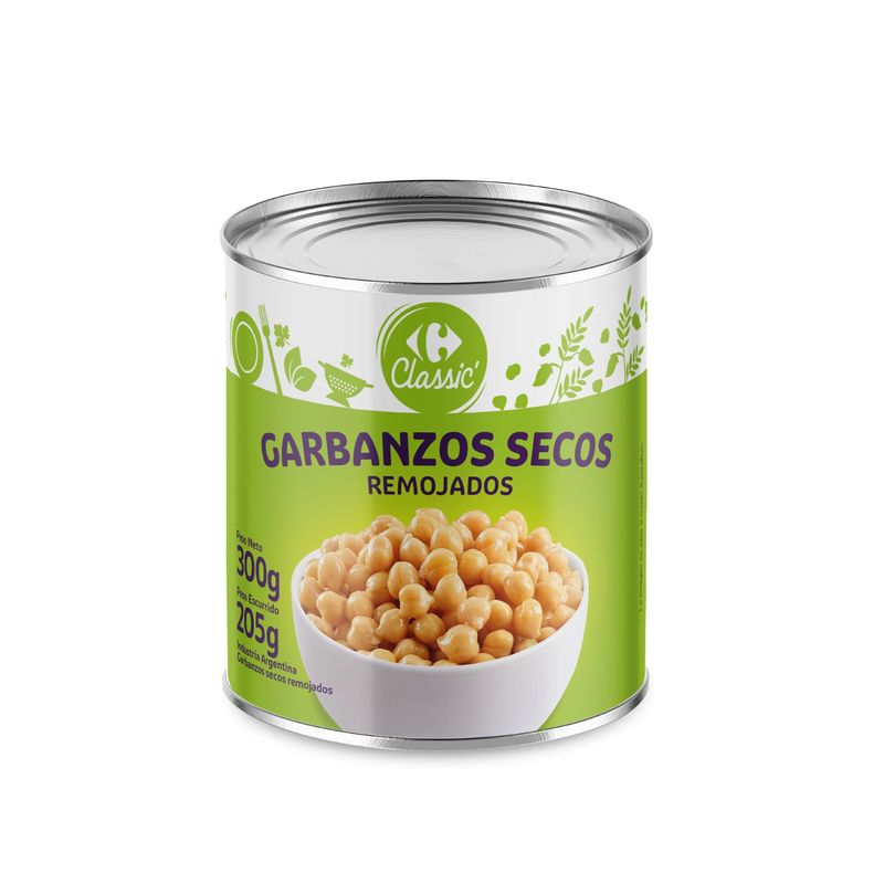 Garbanzos secos remojados Carrefour classic en lata 300 g. Carrefour