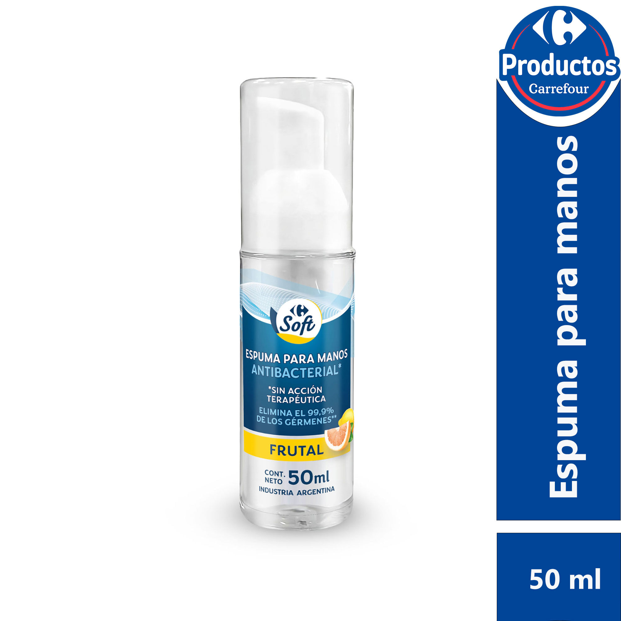 Espuma de manos Carrefour Soft antibacterial frutal en botella 50 ml